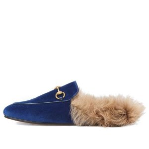 (WMNS) Gucci Princetown Velvet Fur Lined 'Cobalt Blue' 448657-K4D50-4572