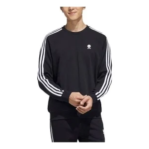 Men's adidas neo Side Stripe Sports Pullover Round Neck Black HD4668