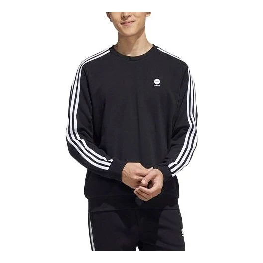 Men's adidas neo Side Stripe Sports Pullover Round Neck Black HD4668