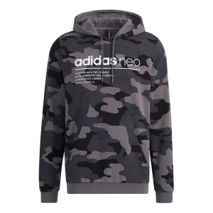 Men's adidas neo Sw Camo Hdy Logo Printing Camouflage Sports Pullover Black HA1490