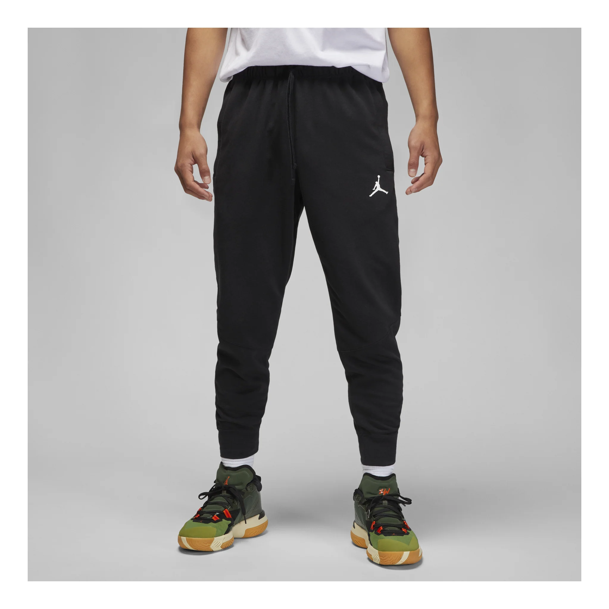 Men's Air Jordan Solid Color Logo Printing Lacing Bundle Feet Casual Sports Pants/Trousers/Joggers Autumn Black DQ7333-010