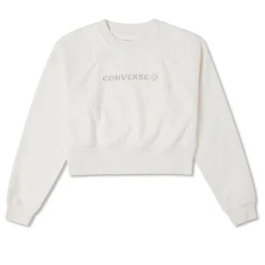 (WMNS) Converse Strip Wordmark Fleece Crew 'White' 10023978-A04
