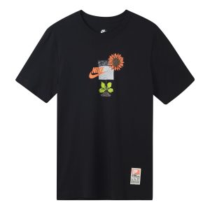 Men's Nike Logo Plant Pattern Printing Round Neck Casual Short Sleeve Black T-Shirt DQ1034-010