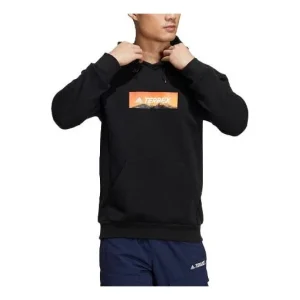 Men's adidas Logo Printing Hooded Long Sleeves Pullover Black HG6586