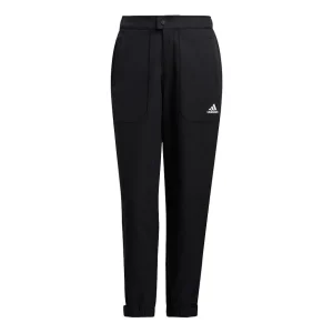 (WMNS) adidas Sty W Pt Wv Elastic Button Waist Sports Black Pants H07388