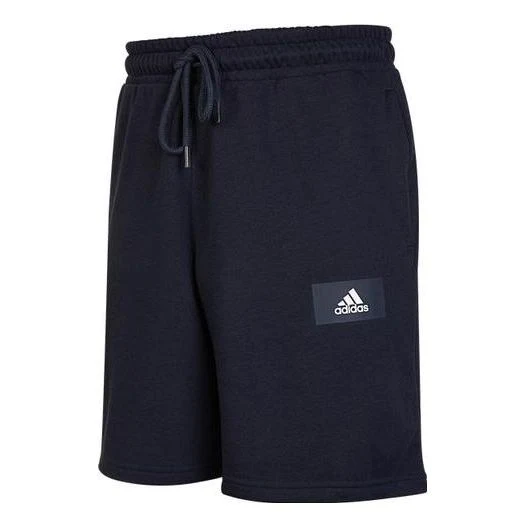 Men's adidas Logo Printing Pattern Lacing Elastic Waistband Straight Shorts Black HZ7031
