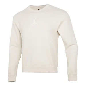 Men's Air Jordan As J Flt Hrtg Flc Crew Embroidered Logo Sports Knit Pullover Round Neck Beige DO2308-104