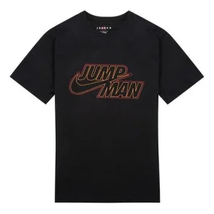 Air Jordan Large Logo Alphabet Printing Sports Training Round Neck Short Sleeve Black DN4430-010