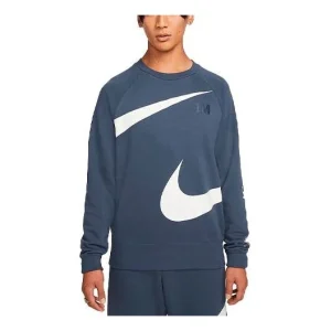 Men's Nike Swoosh Ft Crew Large Logo Printing Knit Round Neck Pullover Blue DD6097-437