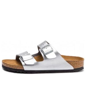 (WMNS) Birkenstock Arizona Birko-Flor Narrow Fit Sandals 'Silver' 1012283