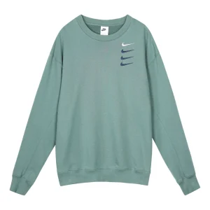 Men's Nike French Terry Swoosh 4 Embroidered Round Neck Sports Pullover Autumn Green DB9408-387