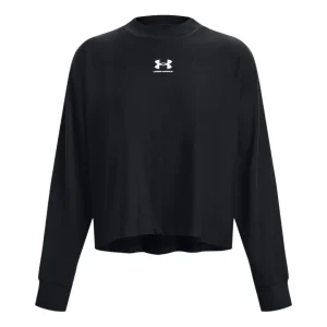 (WMNS) Under Armour Logo Rival Terry Oversized Crew 'Black' 1376995-001