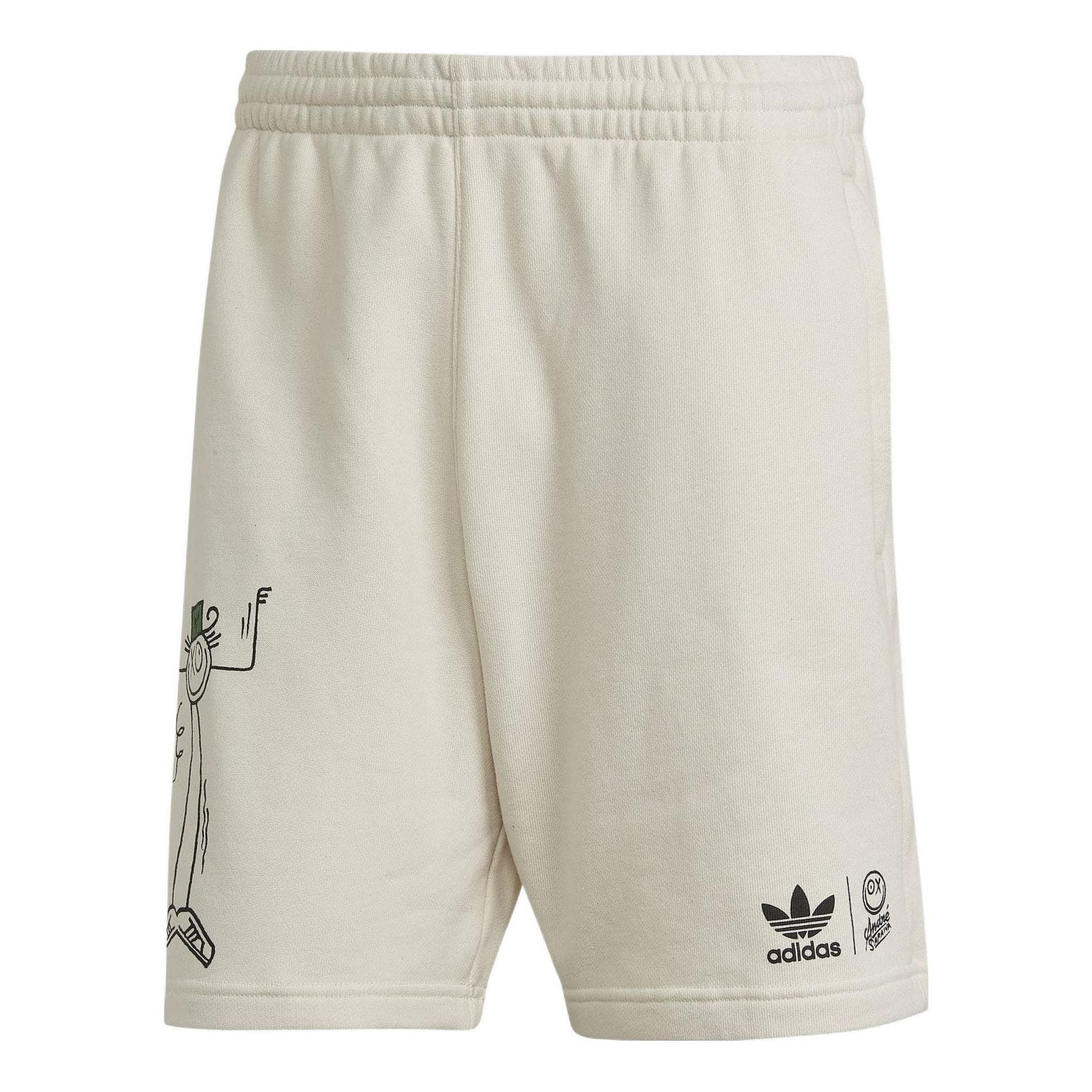 Men's adidas originals Cartoon Graffiti Logo Printing Straight Casual Shorts Creamy White HL9237