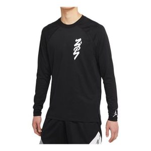 Men's Jordan Dri-FIT Zion Quick Dry Knit Printing Splicing Long Sleeves Black T-Shirt DH0589-010