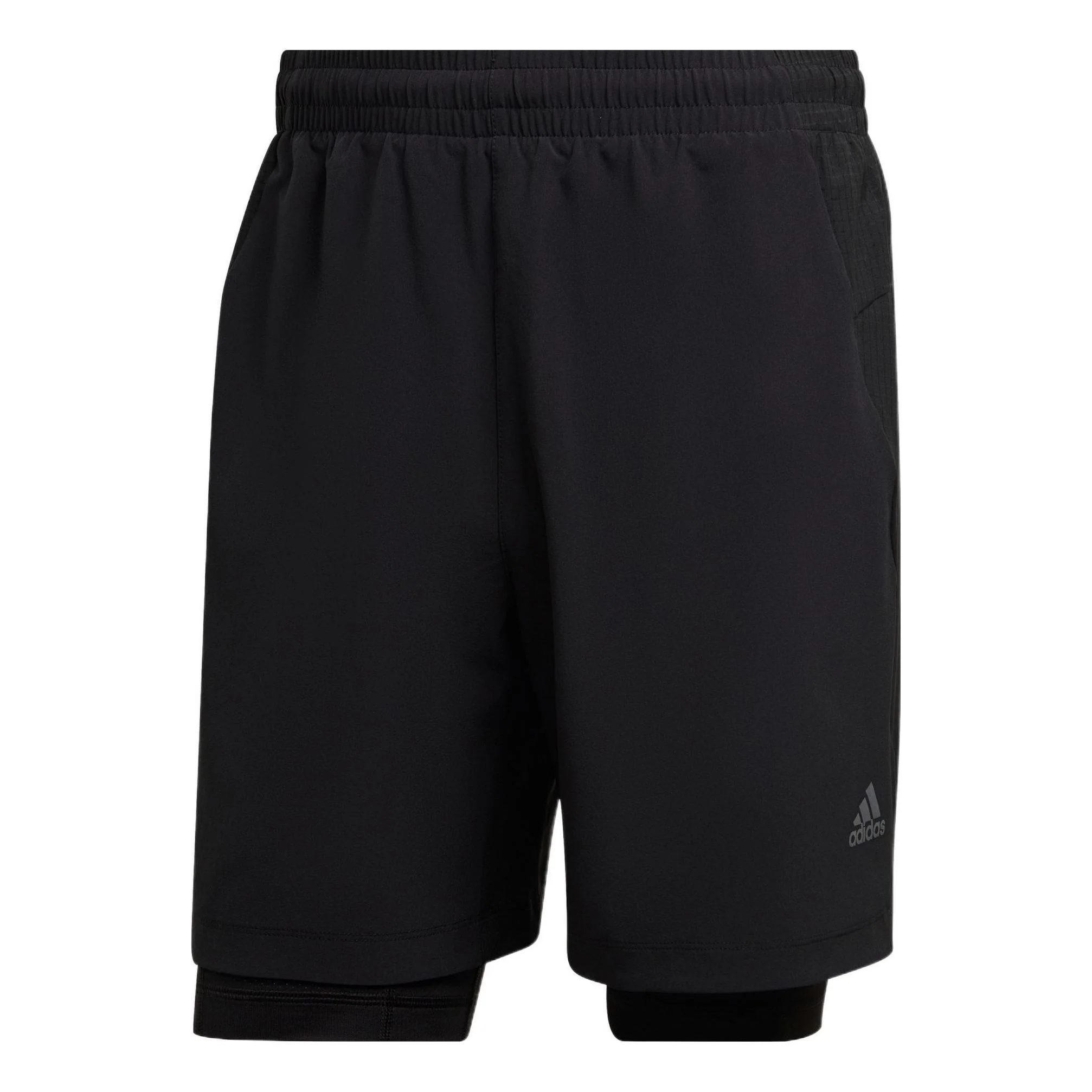 Men's adidas Hiit Spin Sho 2 In 1 Leggings Elastic Waistband Sports Shorts Black HR3772