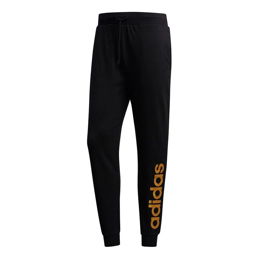 Men's adidas neo Esntl Lg Tp 1 Metallic Logo Printing Bundle Feet Sports Pants/Trousers/Joggers Black FP7446