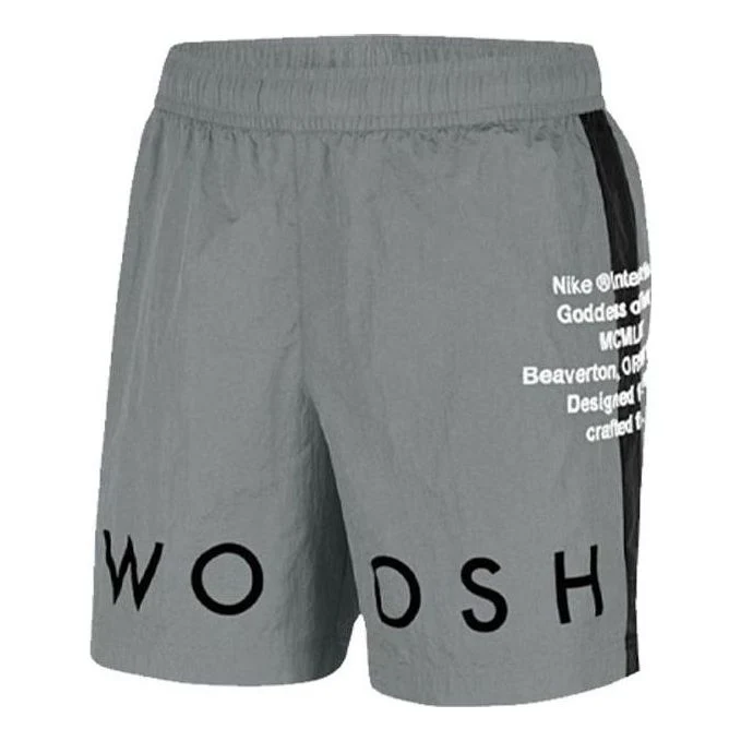 Men's Nike Alphabet Printing Elastic Waistband Straight Sports Shorts Gray CJ4905-073