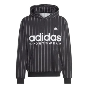 adidas Pinstripe Fleece Hoodie 'Black White' IB8381