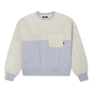(WMNS) Converse Splicing Lamb's Wool Round Neck Pullover Milk White Hoodie 10022348-A04