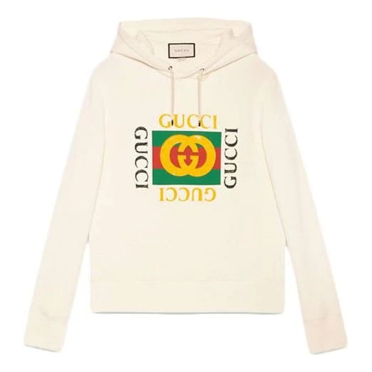 Gucci Vintage Double Ring Logo Printed Hooded Drawstring Sweatshirt Men's White 454585-X5J57-9541