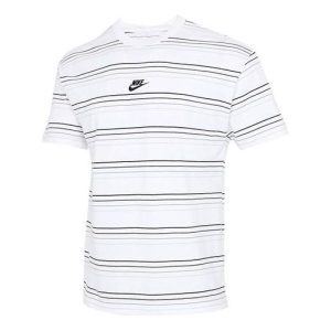 Nike Sportswear Embroidered Logo Stripe Loose Knit Sports Short Sleeve White DB6532-100