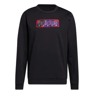 adidas Mic Gfx Crew New Year's Edition Basketball Sports Fleece Lined Round Neck Pullover Black GQ2833