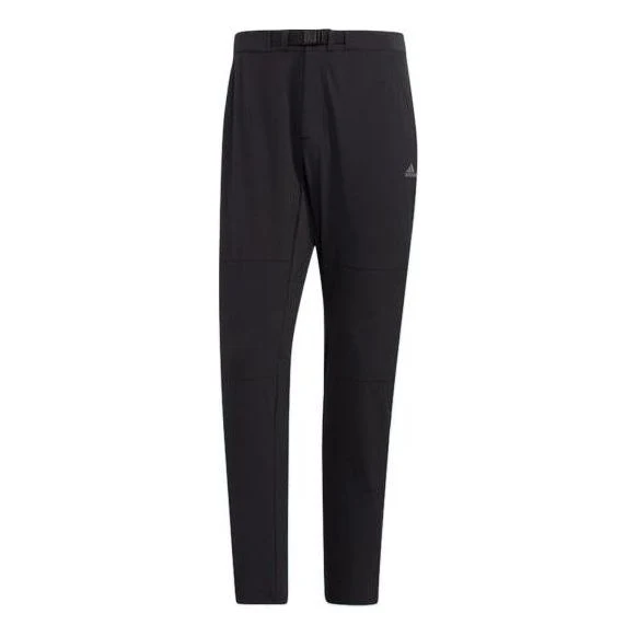 Men's adidas Solid Color Embroidered Logo Mid Waist Lacing Straight Sports Pants/Trousers/Joggers Black HN2061