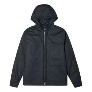 Men's Converse Casual Sports Cargo Hooded Long Sleeves Padded Black Jacket 10021637-A01