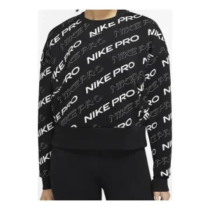 (WMNS) Nike Pro Dri-FIT Round-neck Sweatshirt 'Black White' CJ3589-010