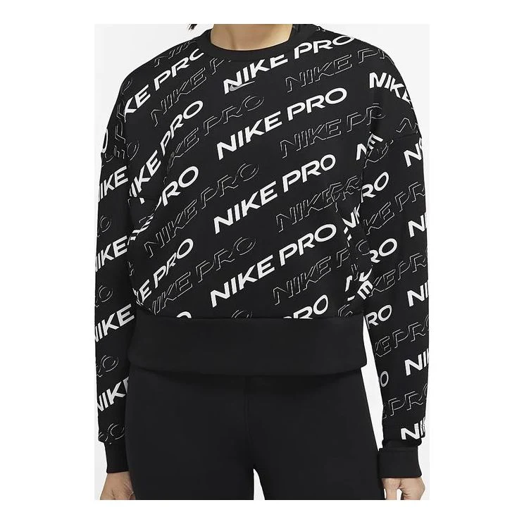 (WMNS) Nike Pro Dri-FIT Round-neck Sweatshirt 'Black White' CJ3589-010