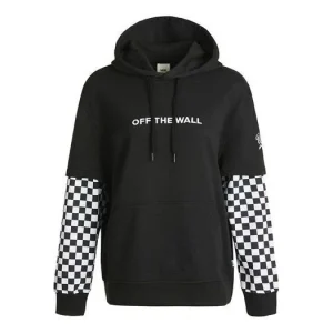 (WMNS) Vans Logo Embroidered Checkerboard Print Hoodies 'Black White' VN0A4UTNBLK
