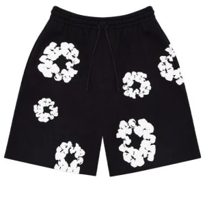 Denim Tears Cotton Wreath Logo Shorts 'Black White' 402-010-30