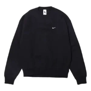Nike Lab Fleece Crew Solid Color Stay Warm Sports Round Neck Pullover Black DA0318-010