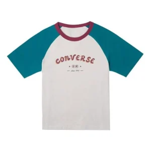 (WMNS) Converse Logo Baseball T-Shirt Asia Sizing 'White Blue' 10026176-A02