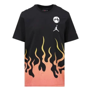 Men's Air Jordan Brand x Hachimura Rui Crossover Flame Logo Printing Short Sleeve Us Edition Black T-Shirt DV3131-010