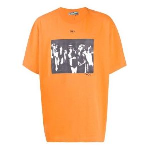 Men's Off-White Arrow Printing Round Neck Short Sleeve Orange T-Shirt OMAA038R201850151910