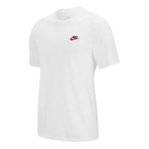 Nike Sportswear Embroidered Logo Micro Mark Solid Color Casual Round Neck Short Sleeve White AR4999-100