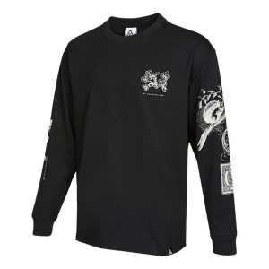 Men's Nike x ACG Iceland Printing Sports Round Neck Long Sleeves Black T-Shirt DJ5803-010