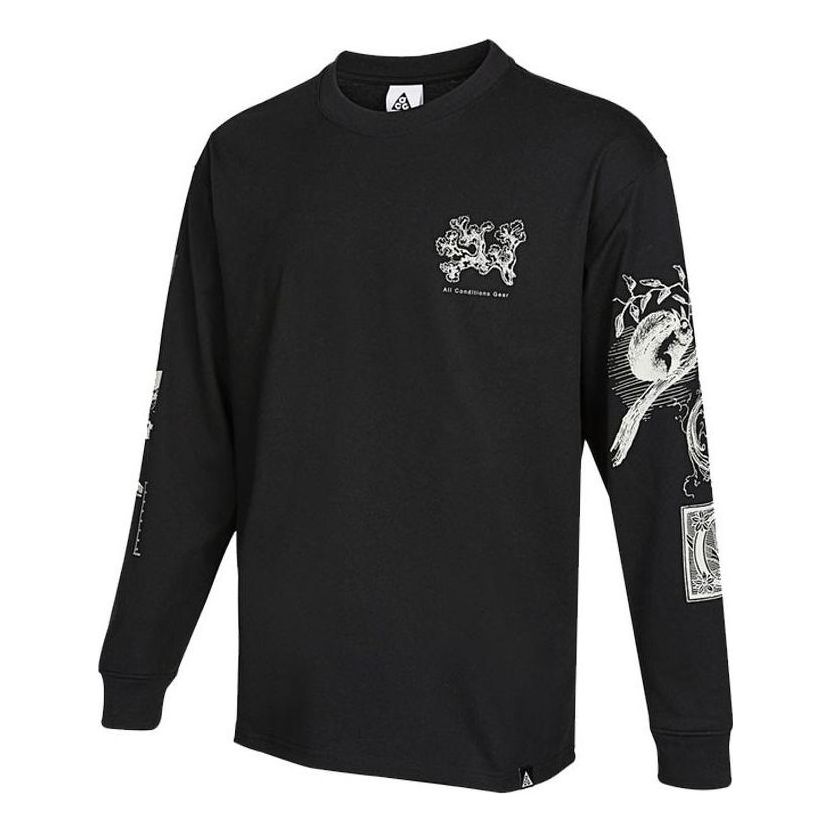 Men's Nike x ACG Iceland Printing Sports Round Neck Long Sleeves Black T-Shirt DJ5803-010