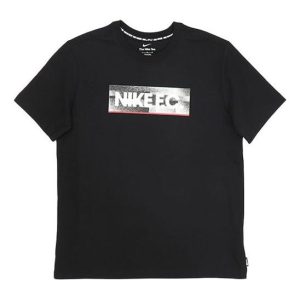 Nike F.C. Logo Printing Soccer/Football Sports Round Neck Short Sleeve Black DH7445-010