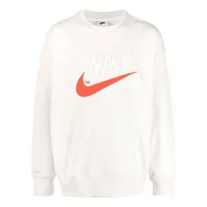 Men's Nike Swoosh Brand Logo Printing Round Neck Pullover Long Sleeves White DO8891-030