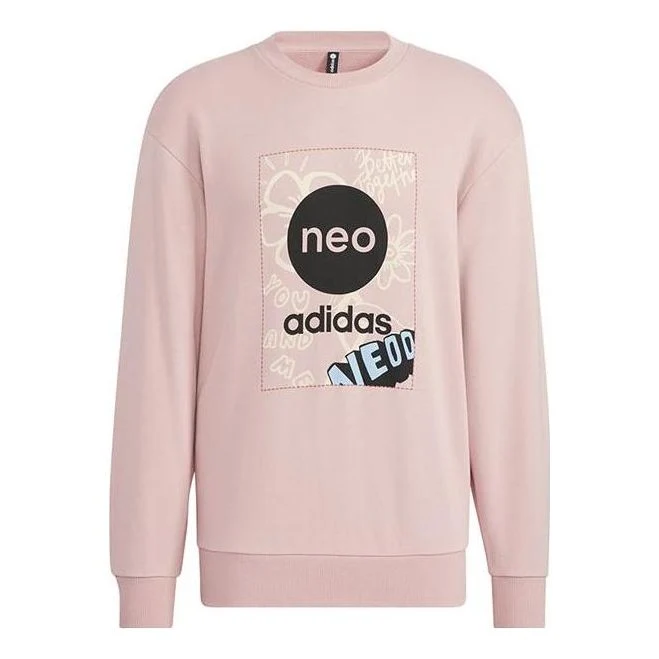adidas Neo Logo Printing Round Neck Long Sleeves Pullover Couple Style 'Pink' HM7434