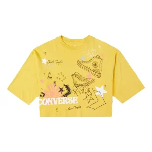 (WMNS) Converse NOTEBOOK DOODLE OS CROP Tee GOLD STRAW Yellow 10022825-A01