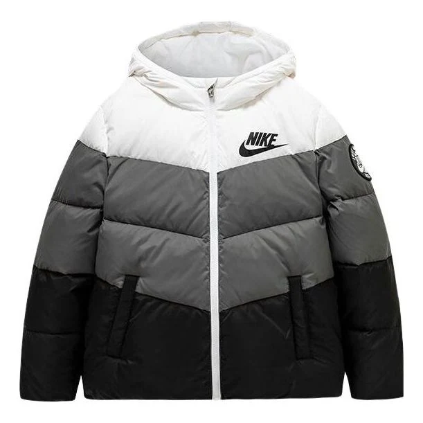(PS) Nike Colorblock Chevron Puffer Jacket 'White Grey Black' NY2032191GS-006