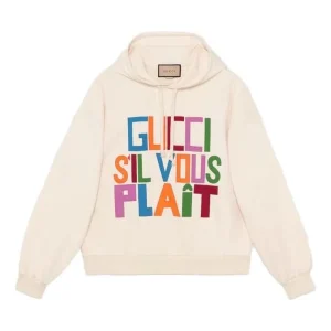Gucci Felted cotton Hooded sweatshirt with patch 'Ivory' 721427-XJFFW-9162