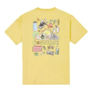 Men's Converse Back Graffiti Cartoon Printing Loose Casual Round Neck Short Sleeve Gold T-Shirt 10022038-A05