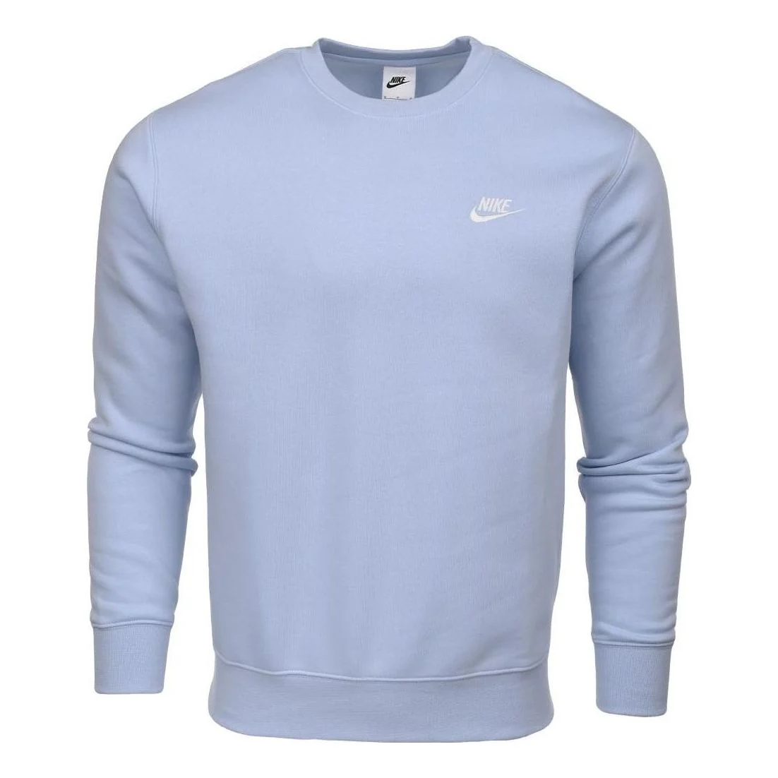 Nike Sportswear Club Fleece Solid Color Logo Embroidered Round Neck Long Sleeves Light Blue BV2662-548