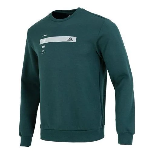 adidas Alphabet Pattern Pullover Round Neck Long Sleeves Hoodie Men's Green HN9022