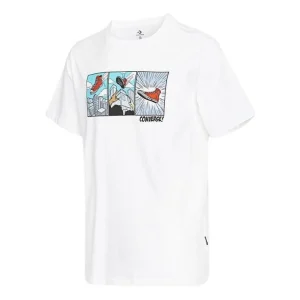 Men's Converse Solid Color Chest Pattern Printing Round Neck Short Sleeve White 10022936-A01