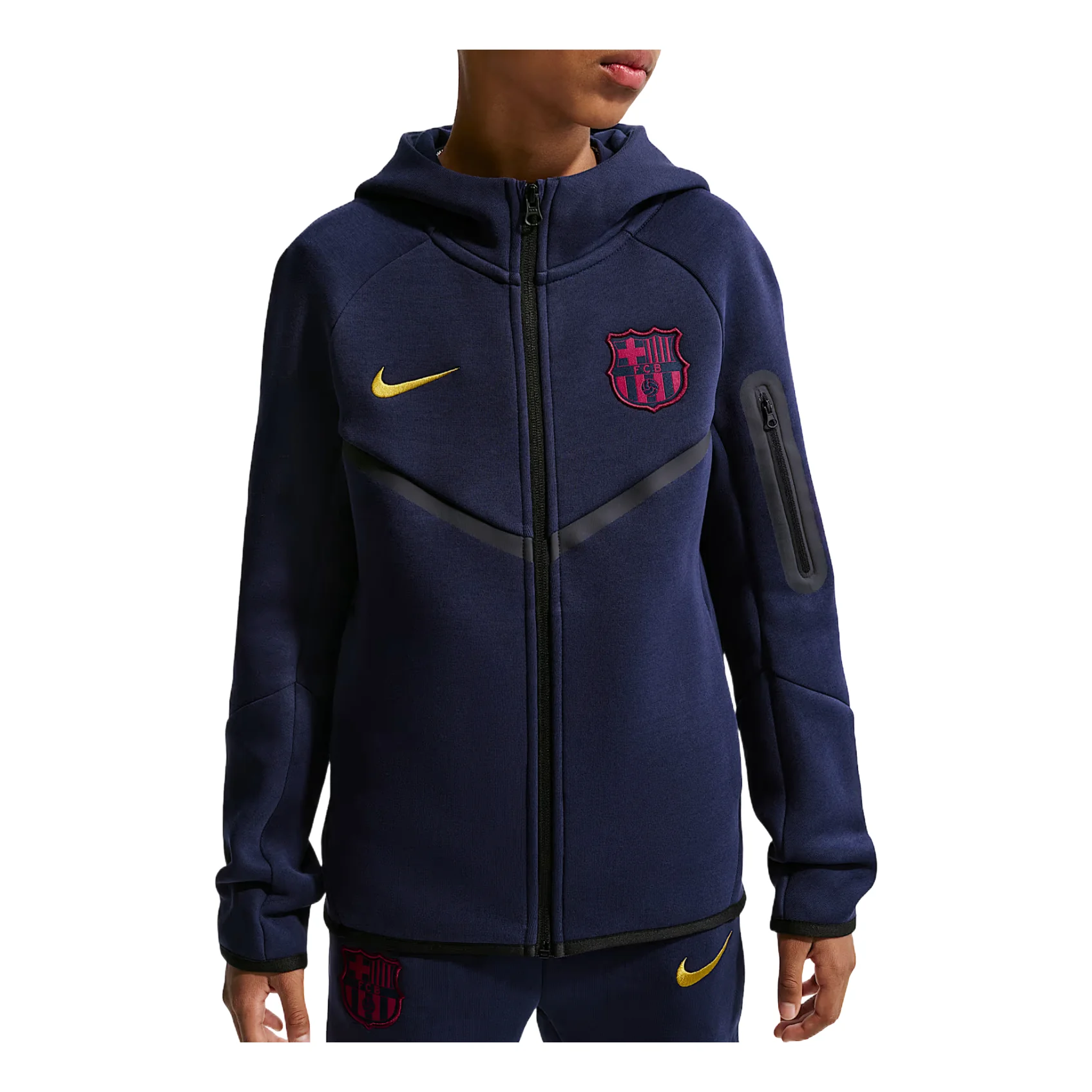 (GS) Nike x F.C. Barcelona Tech Fleece Full-Zip Hoodie 'Blackened Blue Mineral Yellow' II3722-498